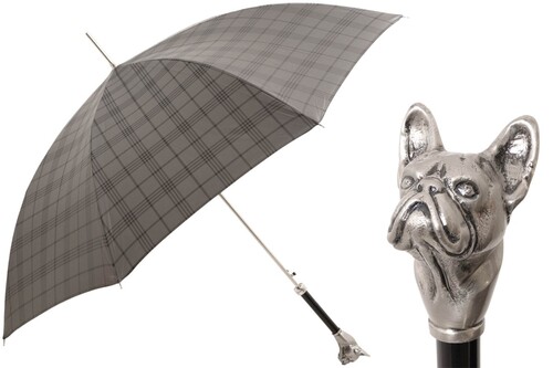 Luxus Regenschirm Herren Bulldogge Grau - Automatische �ffnung - 100% Polyester - Griff aus Aluminium - Handmade in Italy