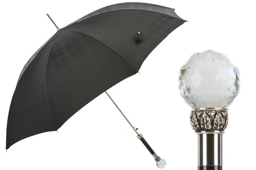 Luxus Regenschirm Herren Cristallo - Automatische �ffnung - 100% Polyester - Griff mit Kristall - Handmade in Italy