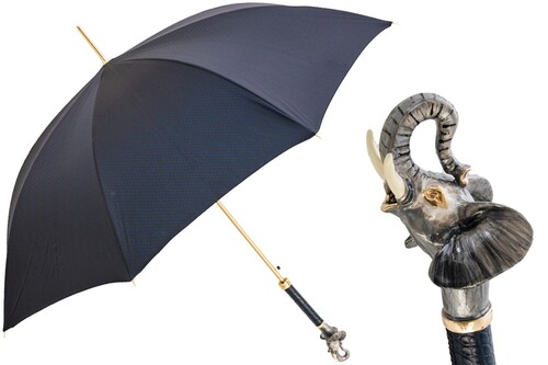 Luxus Regenschirm Herren Elefant - Automatische �ffnung - 100% Polyester - Griff aus Emailliertem Messing - Handmade in Italy