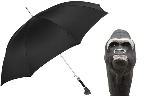 Luxus Regenschirm Herren Gorilla - Automatische �ffnung - 100% Polyester - Griff aus Emailliertem Messing - Handmade in Italy