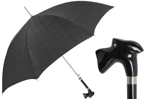 Luxus Regenschirm Herren Schwarzer Schnauzer - Manuelle �ffnung - 100% Polyester - Griff aus Acetat - Handmade in Italy