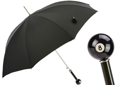 Luxus Regenschirm Herren mit Billardkugel #8 - Automatische �ffnung - 100% Polyester - Griff aus Harz - Handmade in Italy