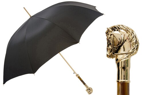 Luxus Regenschirm Herren mit Goldpferd - Handmade in Italy