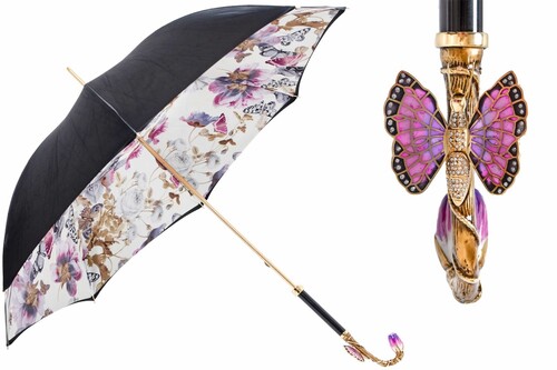 Luxus Regenschirm mit Violett Schmetterling f�r Damen - Handmade in Italy