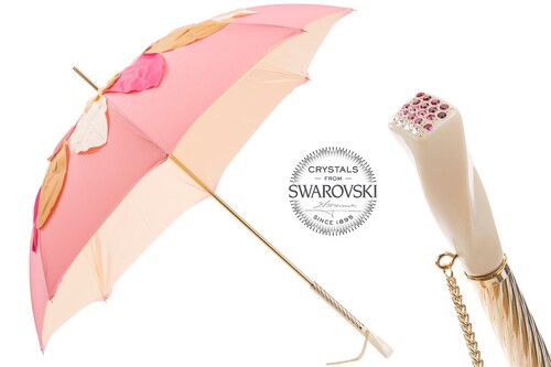 Luxus Wundersch�n Regenschirm mit Aufgesetzten Bl�ttern, Doppelgewebe f�r Damen - Handmade in Italy