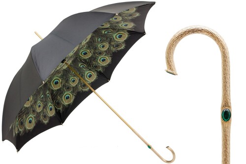 Pfau Regenschirm, Doppelgewebe f�r Damen - Handmade in Italy