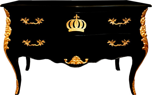 Pomp��s by Casa Padrino Barock Kommode mit 2 Schubladen und Glasplatte Schwarz / Gold - Pomp��se Barock Kommode designed by Harald Gl��ckler