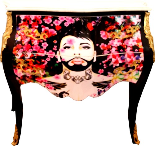 Pomp��s by Casa Padrino Barock Kommode von Harald Gl��ckler Schwarz / Gold mit wei�er Marmorplatte