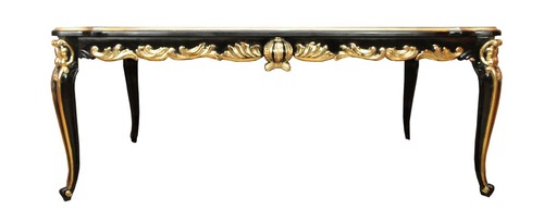 Pomp��s by Casa Padrino Barock Luxus Esstisch mit Glasplatte Schwarz / Gold 160 x 100 cm - Pomp��ser Barock Esstisch designed by Harald Gl��ckler