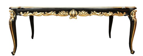 Pomp��s by Casa Padrino Barock Luxus Esstisch mit Glasplatte Schwarz / Gold 180 x 100 cm - Pomp��ser Barock Esstisch designed by Harald Gl��ckler