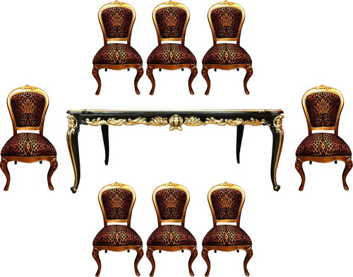 Pomp��s by Casa Padrino Barock Luxus Esszimmer Set - Pomp��ser Barock Esstisch mit Glasplatte und 8 St�hlen mit Glitzersteinen designed by Harald Gl��ckler - Barock Esszimmerm�bel