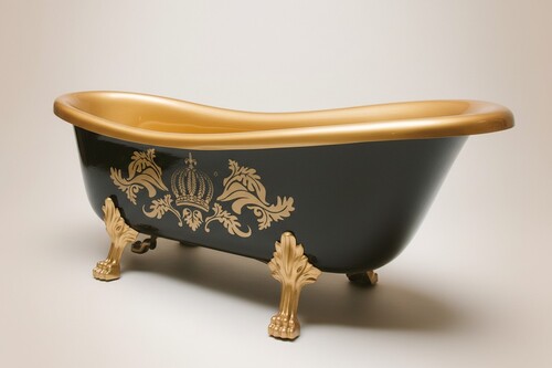Pomp��s by Casa Padrino Luxus Badewanne Deluxe freistehend von Harald Gl��ckler Schwarz / Gold / Gold 1695mm mit goldfarbenen L�wenf�ssen