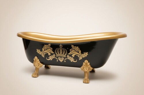 Pomp��s by Casa Padrino Luxus Badewanne Deluxe freistehend von Harald Gl��ckler Schwarz / Gold / Schwarz 1470mm mit goldfarbenen L�wenf�ssen