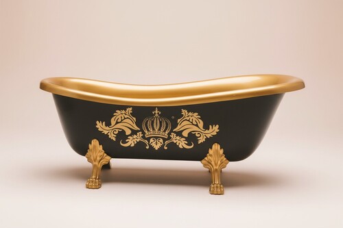 Pomp��s by Casa Padrino Luxus Badewanne Deluxe freistehend von Harald Gl��ckler Schwarz / Gold / Schwarz 1560mm mit goldfarbenen L�wenf�ssen