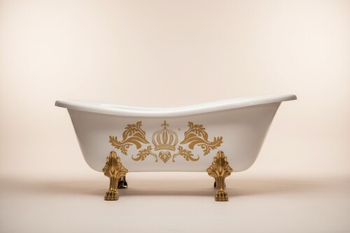 Pomp��s by Casa Padrino Luxus Badewanne Deluxe freistehend von Harald Gl��ckler Wei� / Gold / Wei� 1470mm mit goldfarbenen L�wenf�ssen