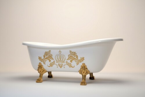 Pomp��s by Casa Padrino Luxus Badewanne Deluxe freistehend von Harald Gl��ckler Wei� / Gold / Wei� 1695mm mit goldfarbenen L�wenf�ssen