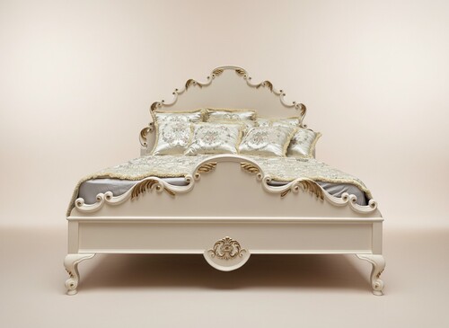 Pomp��s by Casa Padrino Luxus Barock Doppelbett Provence Creme / Gold - designed by Harald Gl��ckler