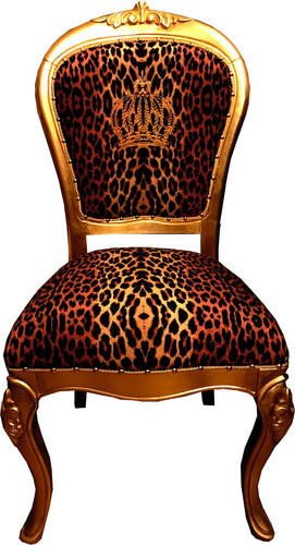 Pomp��s by Casa Padrino Luxus Barock Esszimmer Stuhl Krone mit Glitzersteinen Leopard / Gold - Pomp��ser Barock Stuhl designed by Harald Gl��ckler