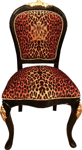 Pomp��s by Casa Padrino Luxus Barock Esszimmer Stuhl Krone mit Glitzersteinen Leopard / Schwarz / Gold - Pomp��ser Barock Stuhl designed by Harald Gl��ckler