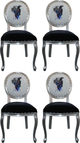 Pomp��s by Casa Padrino Luxus Barock Esszimmerst�hle Schwarz / Wei� / Silber 50 x 60 x H. 104 cm - Pomp��se Barock St�hle designed by Harald Gl��ckler - 4 Esszimmerst�hle