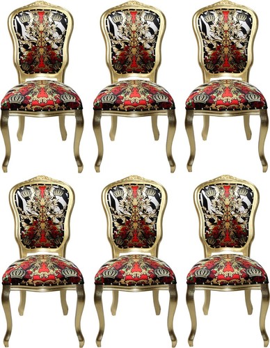 Pomp��s by Casa Padrino Luxus Barock Esszimmerst�hle Krone Schwarz / Wei� / Rot / Gold - Pomp��se Barock St�hle designed by Harald Gl��ckler - 6 Esszimmerst�hle
