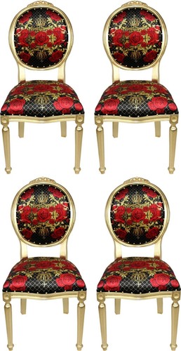 Pomp��s by Casa Padrino Luxus Barock Esszimmerst�hle Rosen Schwarz / Rot / Gold - Pomp��se Barock St�hle designed by Harald Gl��ckler - 4 Esszimmerst�hle