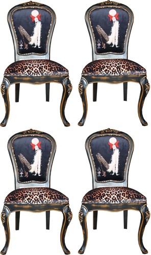Casa Padrino Luxus Barock Esszimmer Set Dame mit High Heels Leopard / Schwarz / Braun 50 x 50 x H. 110 cm - 4 handgefertigte Esszimmerst�hle - Barockm�bel