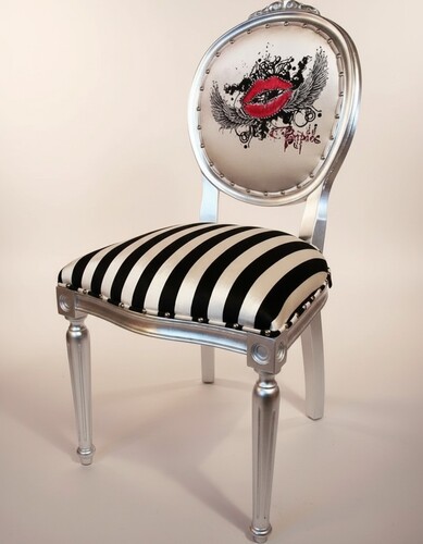 Pomp��s by Casa Padrino Luxus Barock Esszimmerst�hle Pink Lips Schwarz / Wei� Streifen / Silber - Pomp��se Barock St�hle designed by Harald Gl��ckler - 6 Esszimmerst�hle