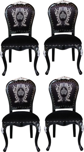 Pomp��s by Casa Padrino Luxus Barock Esszimmerst�hle mit Krone Schwarz / Silber - Pomp��se Barock St�hle designed by Harald Gl��ckler - 4 Esszimmerst�hle