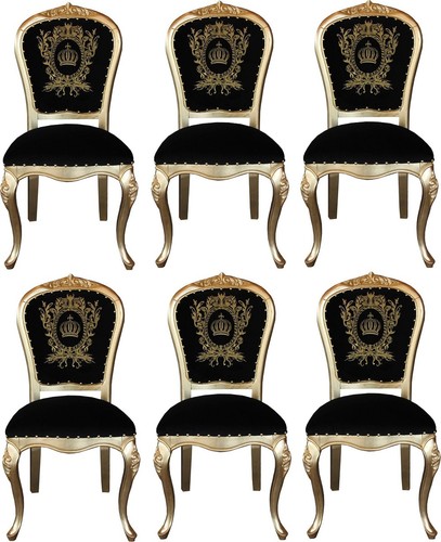 Pomp��s by Casa Padrino Luxus Barock Esszimmerst�hle mit Krone Schwarz / Gold - Pomp��se Barock St�hle designed by Harald Gl��ckler - 6 Esszimmerst�hle