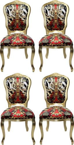 Pomp��s by Casa Padrino Luxus Barock Esszimmerst�hle Krone Schwarz / Wei� / Rot / Gold - Pomp��se Barock St�hle designed by Harald Gl��ckler - 4 Esszimmerst�hle
