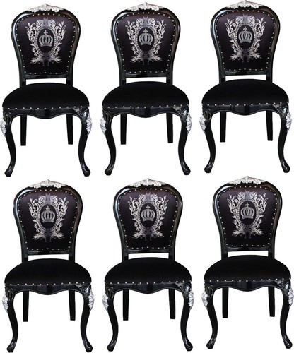 Pomp��s by Casa Padrino Luxus Barock Esszimmerst�hle mit Krone Schwarz / Silber - Pomp��se Barock St�hle designed by Harald Gl��ckler - 6 Esszimmerst�hle