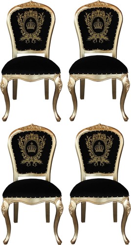 Pomp��s by Casa Padrino Luxus Barock Esszimmerst�hle mit Krone Schwarz / Gold - Pomp��se Barock St�hle designed by Harald Gl��ckler - 4 Esszimmerst�hle