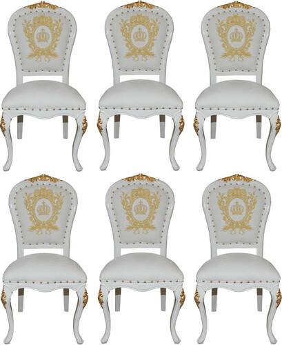 Pomp��s by Casa Padrino Luxus Barock Esszimmerst�hle mit Krone Wei� / Gold - Pomp��se Barock St�hle designed by Harald Gl��ckler - 6 Esszimmerst�hle - Barock Esszimmerm�bel