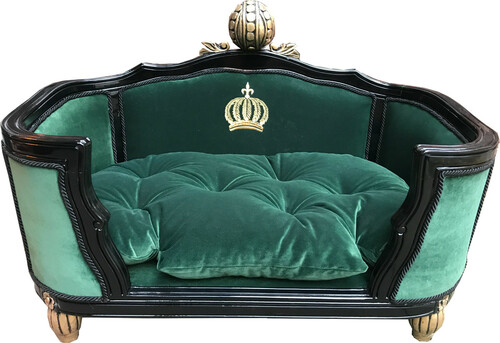 Pomp��s by Casa Padrino Luxus Barock Hunde & Katzenbett Deluxe Dunkelgr�n / Schwarz mit goldener Krone von Harald Gl��ckler