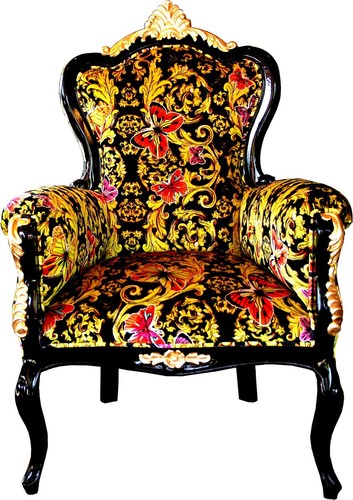 Pomp��s by Casa Padrino Luxus Barock Sessel Bergere Butterfly & Flower Design / Schwarz / Gold - Pomp��ser Barock Sessel designed by Harald Gl��ckler