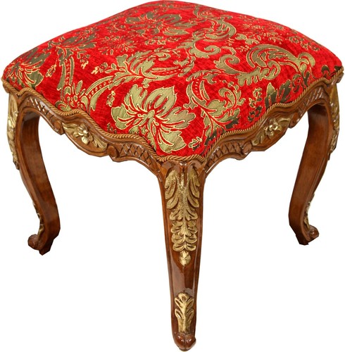 Pomp��s by Casa Padrino Luxus Barock Sitzhocker Eckig Rot Muster / Braun Gold - Pomp��ser Barock Hocker designed by Harald Gl��ckler