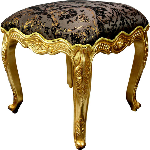 Pomp��s by Casa Padrino Luxus Barock Sitzhocker Eckig Grau / Schwarz Muster / Gold - Pomp��ser Barock Hocker designed by Harald Gl��ckler