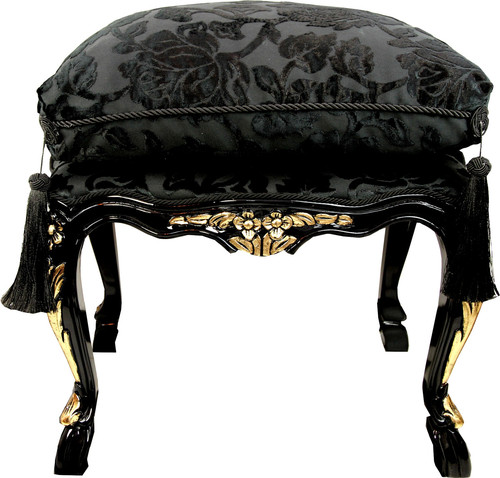 Pomp��s by Casa Padrino Luxus Barock Sitzhocker mit Sitzkissen Eckig Schwarz Muster / Gold - Pomp��ser Barock Hocker designed by Harald Gl��ckler