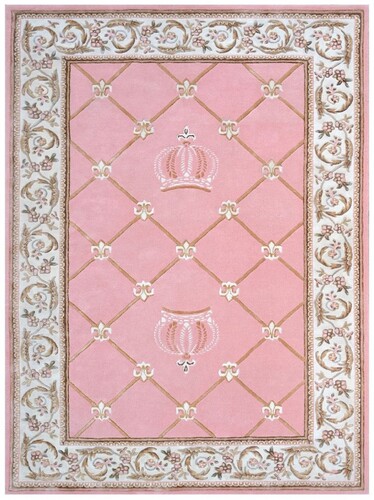 Pomp��s by Casa Padrino Luxus Barock Teppich Krone von Harald Gl��ckler Rosa / Wei� / Braun 200 x 300 cm