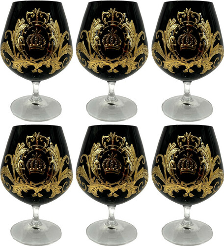 Pomp��s by Casa Padrino Luxus Cognacglas Set Schwarz / Gold  9 x H. 14,5 cm - Cognacgl�ser mit 24 Karat Vergoldung - Pomp��se Gl�ser designed by Harald Gl��ckler