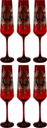 Pomp��s by Casa Padrino Luxus Champagnerglas Set Bordeauxrot / Silber  6 x H. 25 cm - Champagnergl�ser mit edler Platin Beschichtung - Pomp��se Gl�ser designed by Harald Gl��ckler