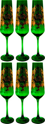 Pomp��s by Casa Padrino Luxus Champagnerglas Set Dunkelgr�n / Gold  6 x H. 25 cm - Champagnergl�ser mit 24 Karat Vergoldung - Pomp��se Gl�ser designed by Harald Gl��ckler
