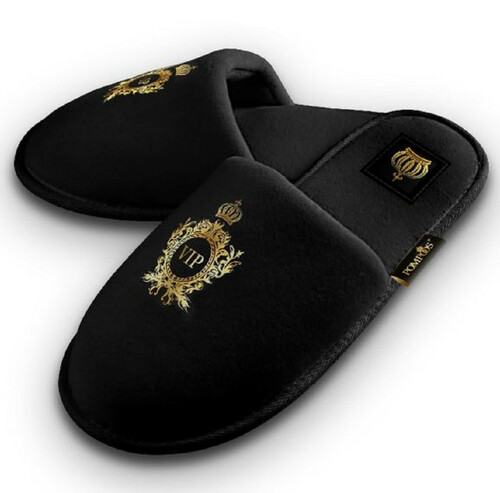 Pomp��s by Casa Padrino Luxus Herren VIP Hotelslipper mit Krone Schwarz / Gold - designed by Harald Gl��ckler