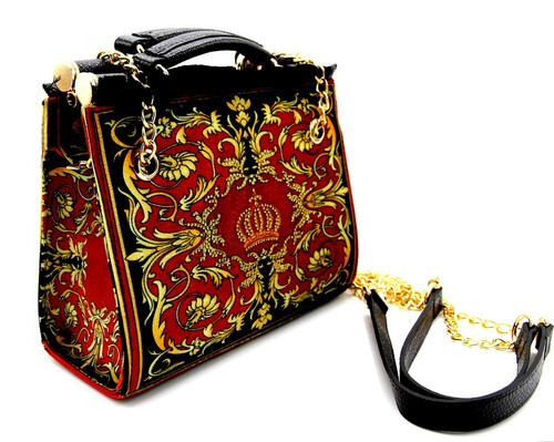 Pomp��s by Casa Padrino Luxus Damen Handtasche Baroque Flowers mit Krone und Strass Steine Bordeauxrot / Schwarz / Gold 25 x H. 20 cm - designed by Harald Gl��ckler