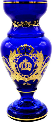 Pomp��s by Casa Padrino Luxus Pokal Vase mit 24 Karat Vergoldung Blau / Gold  14 x H. 30,5 cm - Pomp��se Blumenvase designed by Harald Gl��ckler
