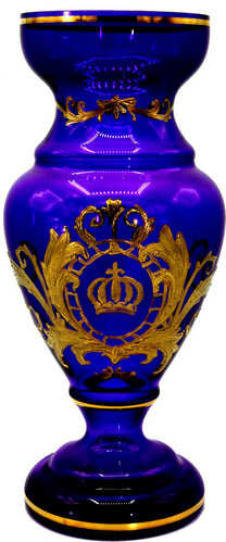 Pomp��s by Casa Padrino Luxus Pokal Vase mit 24 Karat Vergoldung Lila / Gold  14 x H. 30,5 cm - Pomp��se Blumenvase designed by Harald Gl��ckler