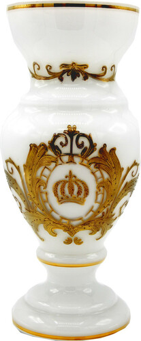 Pomp��s by Casa Padrino Luxus Pokal Vase mit 24 Karat Vergoldung Wei� / Gold  14 x H. 30,5 cm - Pomp��se Blumenvase designed by Harald Gl��ckler