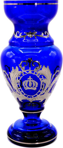 Pomp��s by Casa Padrino Luxus Pokal Vase mit edler Platin Beschichtung Blau / Silber  14 x H. 30,5 cm - Pomp��se Blumenvase designed by Harald Gl��ckler