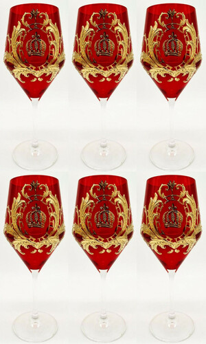 Pomp��s by Casa Padrino Luxus Rotweinglas Set Rot / Gold  8,7 x H. 20,3 cm - Weingl�ser mit 24 Karat Vergoldung - Pomp��se Weingl�ser designed by Harald Gl��ckler